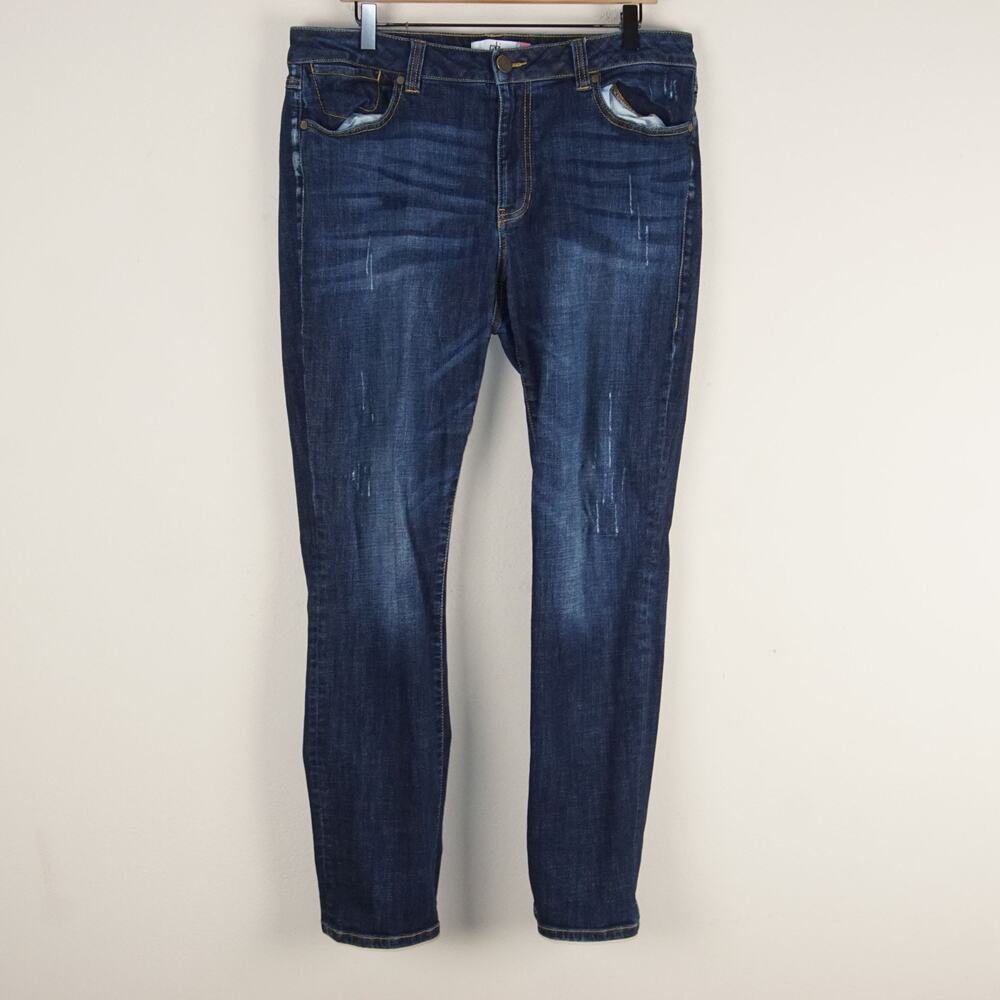 Cabi High Straight Dark Wash Distressed Blue Jeans Womens Sz 14 Style 3561